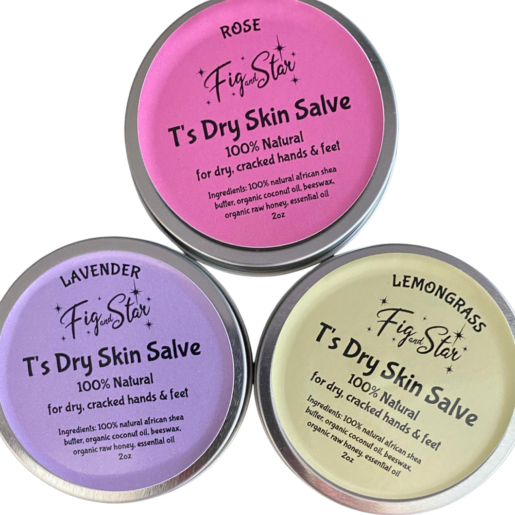T's 100% Natural Dry Skin Salve - Lavender, Lemongrass, Rose, Vanilla